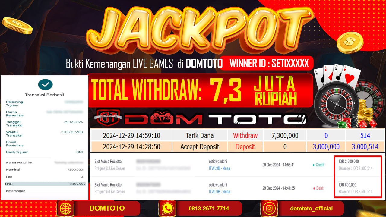 JACKPOT LIVE GAME SLOT MANIA ROULETTE 29 DESEMBER 2024